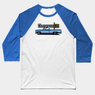 1973 Slammed Blue Chevy C10 Cheyenne Squarebody Truck Baseball T-Shirt